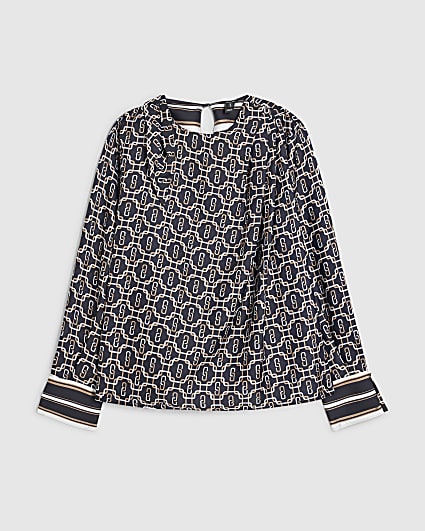 Petite Black Geometric Print Blouse