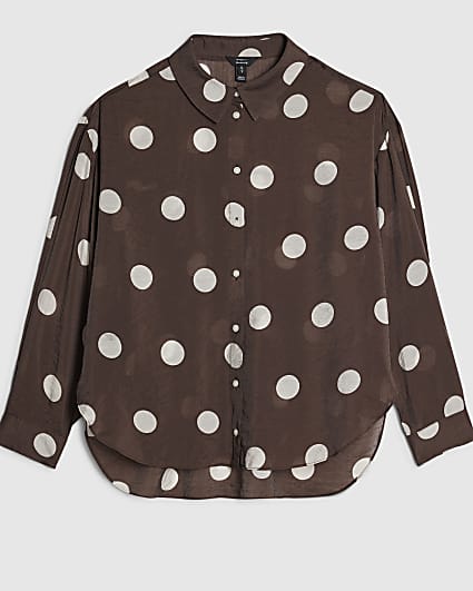 Petite Brown Spot Print Long Sleeve Shirt