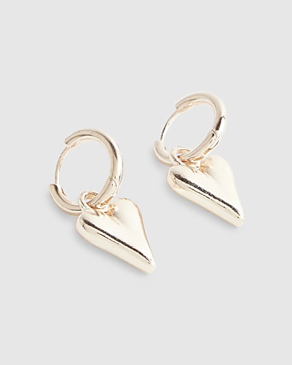 Rose Gold Heart Drop Hoop Earrings