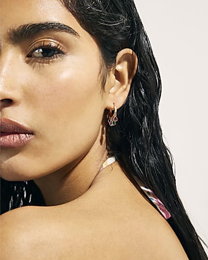 Gold Diamond Simulant Drop Hoop Earrings