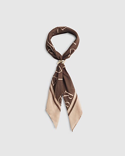 Brown Lightweight Monogram Print Scarf