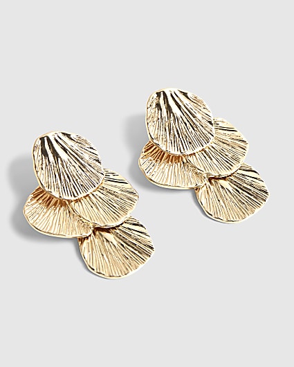 Gold Layered Fan Drop Earrings