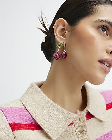 Pink Paved Cherry Drop Earrings