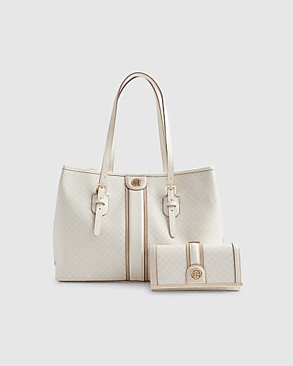 Cream Monogram Print Bundle Shopper Bag