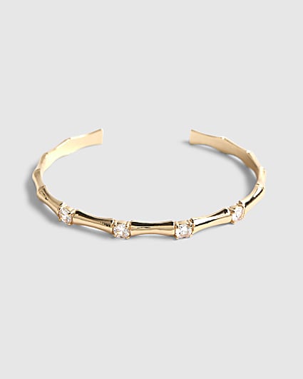 Gold Diamante Bamboo Effect Cuff Bracelet