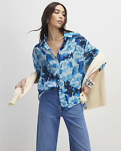 Blue Abstract Print Blouse