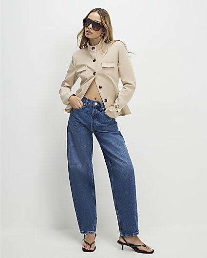 Blue Mid Rise Barrel Leg Jeans