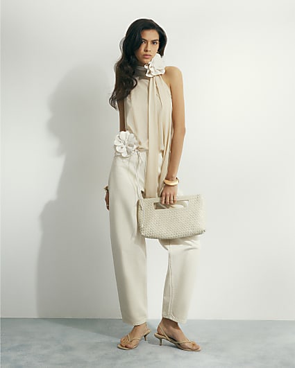 Cream Barrel Leg Jeans