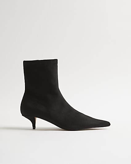 Black Faux Suede Pointed Toe Sock Boots