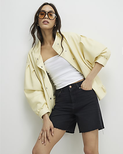 Black Seamed Longline Bermuda Shorts