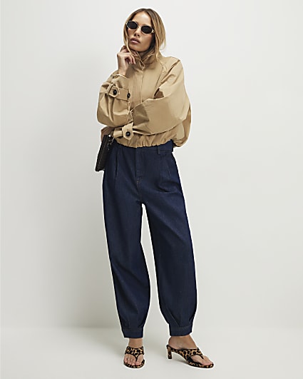 Navy Clean Waist Balloon Leg Jeans