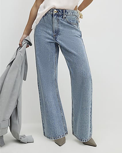 Petite Blue Relaxed Straight Leg Jeans