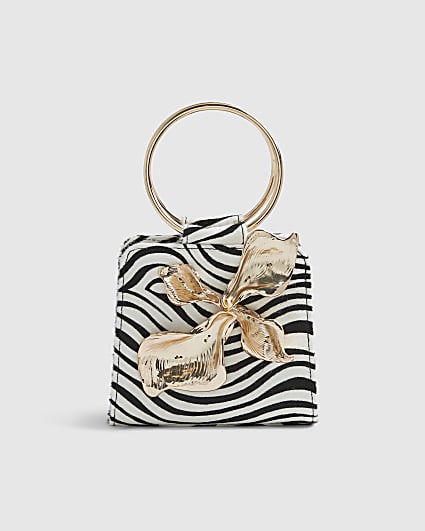 Black Zebra Metal Detail Clutch Bag