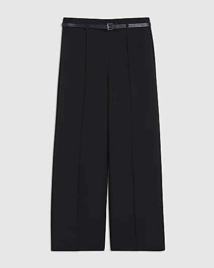 Petite Black Belted Straight Leg Trousers
