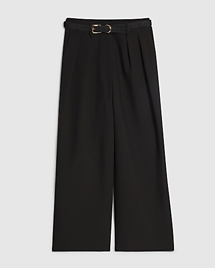 Petite Black Belted Wide Leg Trousers