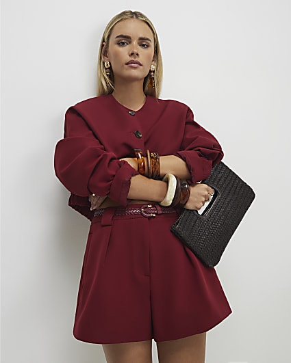 Petite Red Belted Shorts