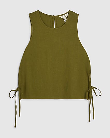Petite Khaki Linen Tank Top