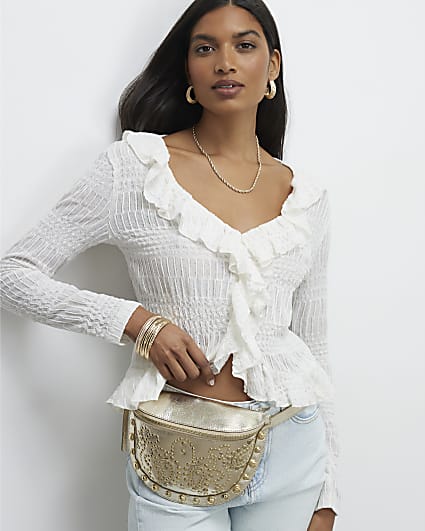 Gold Leather Studded Bum Bag