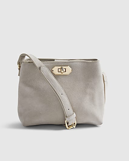 Cream Suede Double Compartment Bucket Bag