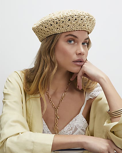 Beige Raffia Beret