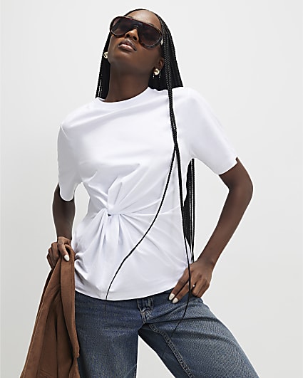 White Short Sleeve Twist Front T-shirt