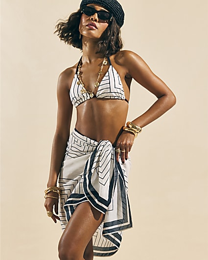 Cream Stripe Geometric Sarong
