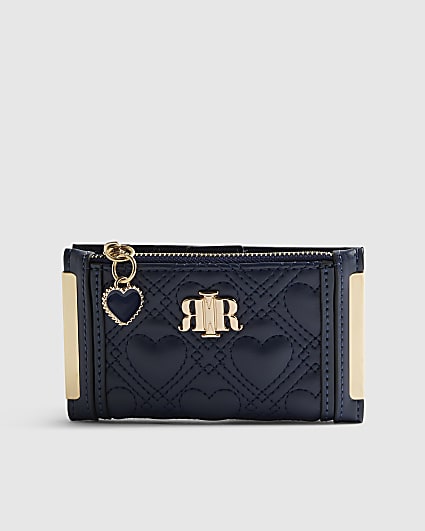 Navy Heart Quilted Mini Purse