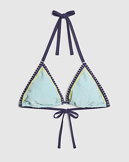 Blue Triangle Whipstitch Bikini Top