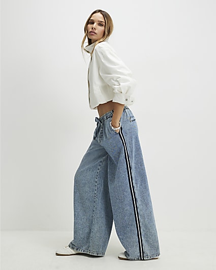 Blue Side Stripe Sporty Jogger Jeans