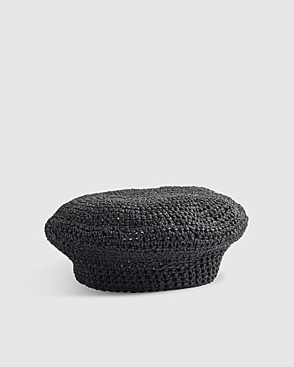 Black Raffia Pillbox Hat