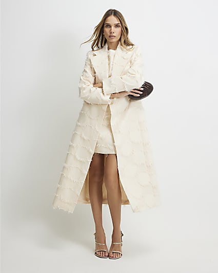 Cream Fringe Longline Duster Coat