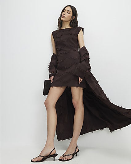 Brown Fringe Mini Dress