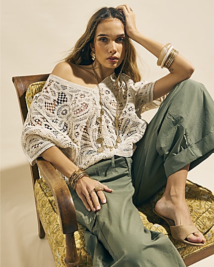 Beige Crochet Cardigan