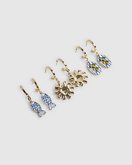 Gold and Ceramic Charm Multipack Earrings