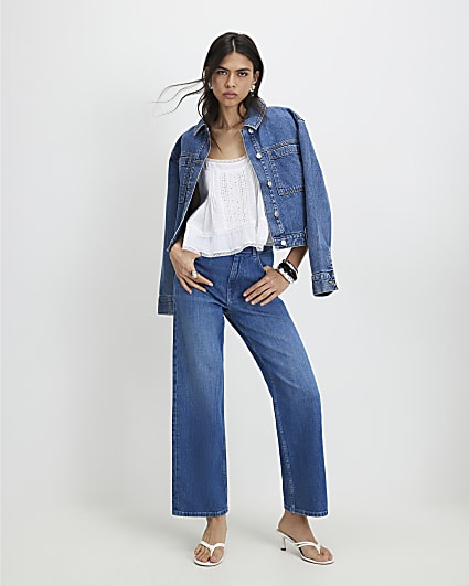 Blue Straight Leg Cropped Jeans