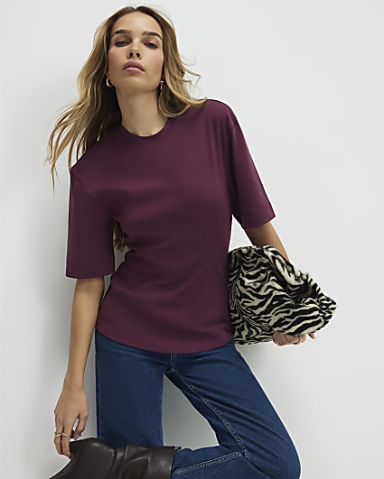 Red Short Sleeve Tie Back Seamed Top