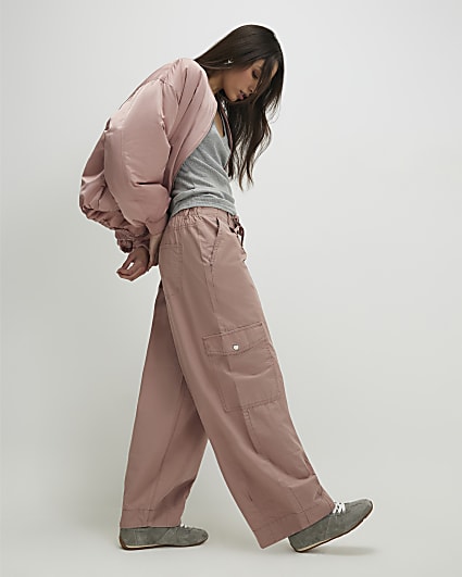 Pink Barrel Leg Cargo Trousers