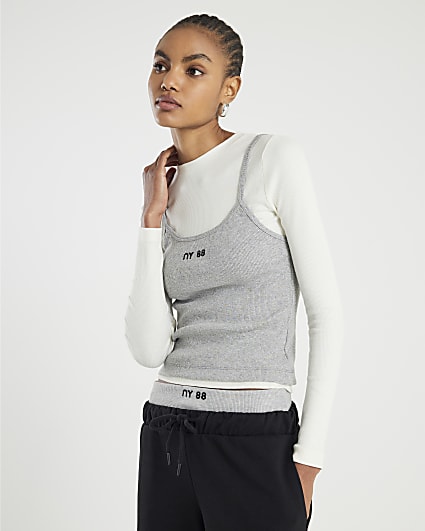 Grey Long Sleeve 2 in 1 Cami Top