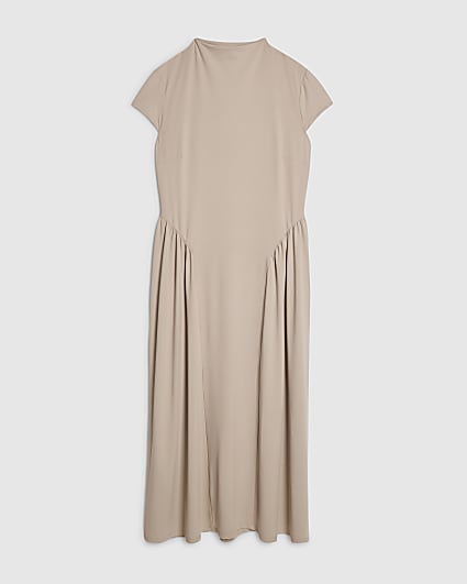 Petite Beige Fitted Waist Maxi Dress