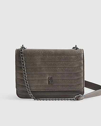Grey Quilted Chain Shoulder Bag