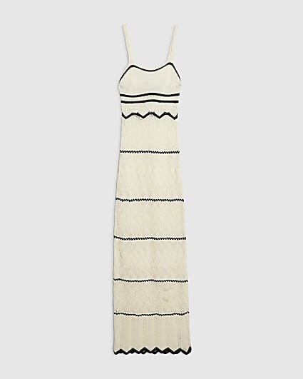 White Striped Knit Midi Dress