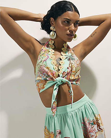 Green Tie Halter Neck Top