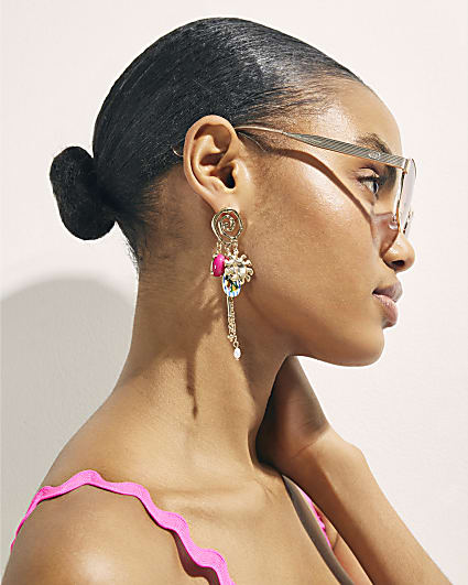 Gold Ceramic Cluster Drop Earrings