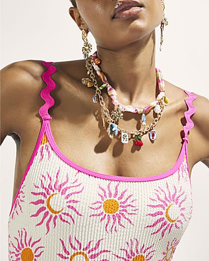 Gold Ceramic Charm Layered Necklace