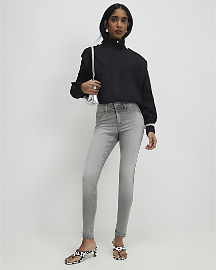 Grey Mid Rise Sculpt Skinny Jeans