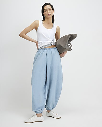 Blue Balloon Leg Denim Trousers