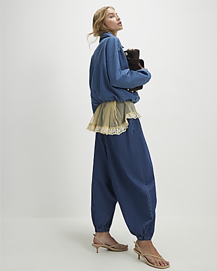 Blue Pull On Cuffed Jeans