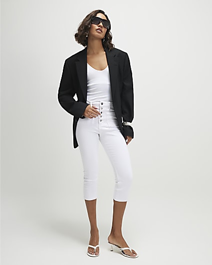 White Skinny Pocket Capri Jeans