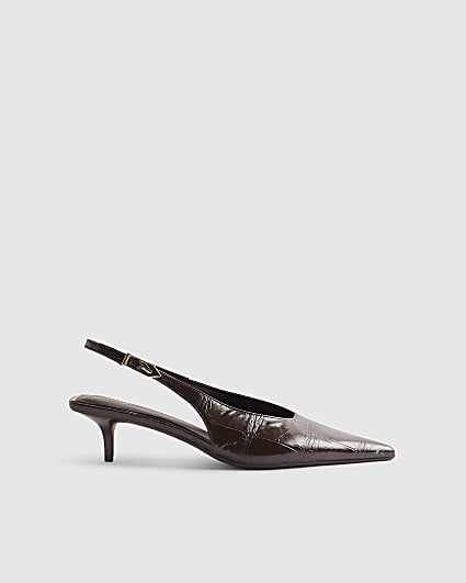 Brown Croc Print Sling Back Court Heels