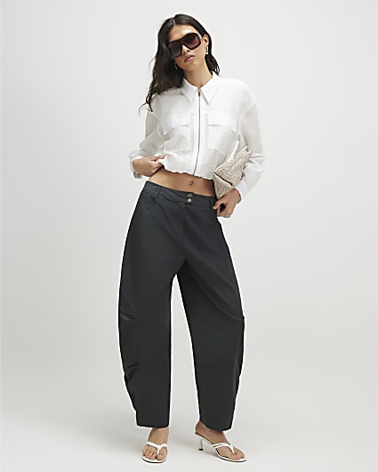 Khaki Barrel Leg Trousers